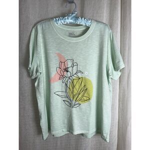 EB XL LCeladon Mint Green Moon Sun Embroidered Floral Graphic Short Sleeve Tee